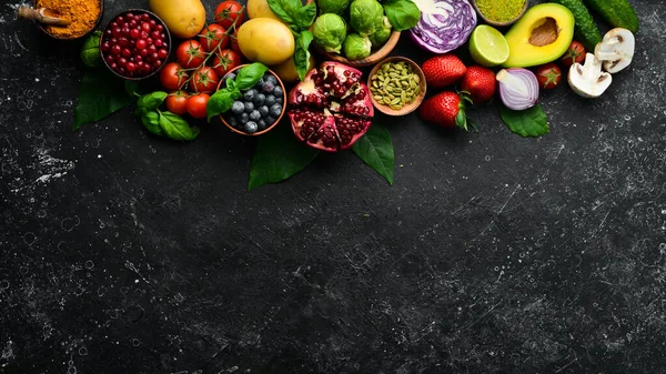 Comida Vegetariana Ecológica Las Verduras Frutas Frescas Son Buenas Para —  Fotos de Stock