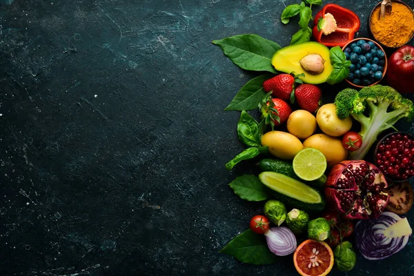 Alimentos Veganos Orgânicos Legumes Frescos Frutas São Bons Para Saúde — Fotografia de Stock