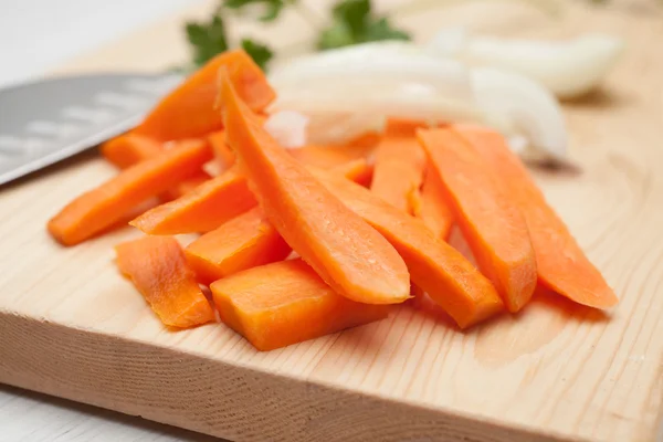 Chopped carrot, chopped onion — Stock Photo, Image