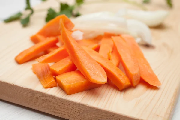 Chopped carrot, chopped onion — Stock Photo, Image