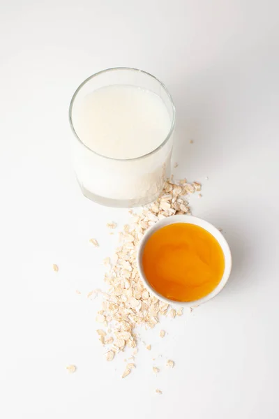 Top View Ingredients Making Rejuvenating Face Mask Sour Milk Honey — Stock Photo, Image