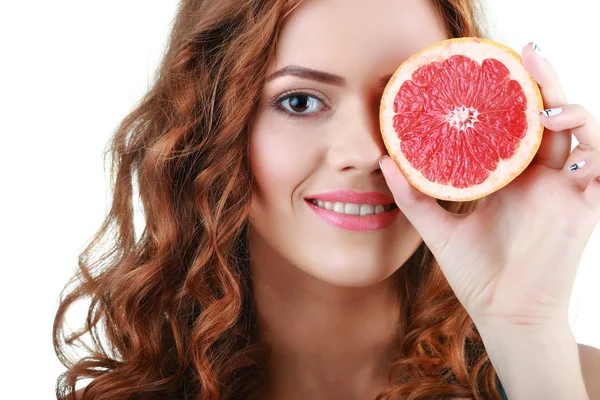 Gelukkig mooie jonge vrouw. Gezonde levensstijl. Gezond eten. — Stockfoto