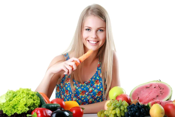 Bild einer schönen Frau mit Früchten — Stockfoto