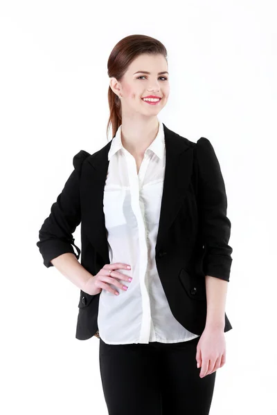 Mujer de negocios sonriente, aislada sobre fondo blanco — Foto de Stock