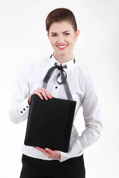 Joven mujer de negocios con un cuaderno — Foto de Stock