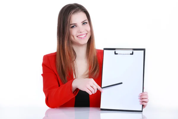 Retrato de una mujer joven y bonita trabajando — Foto de Stock