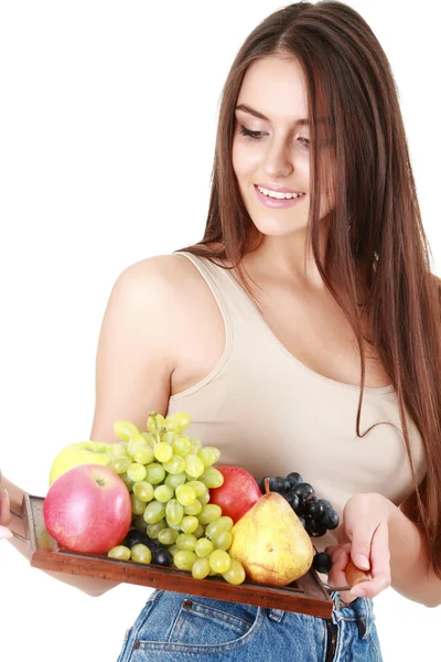 Imagem de mulher bonita com frutas e legumes — Fotografia de Stock