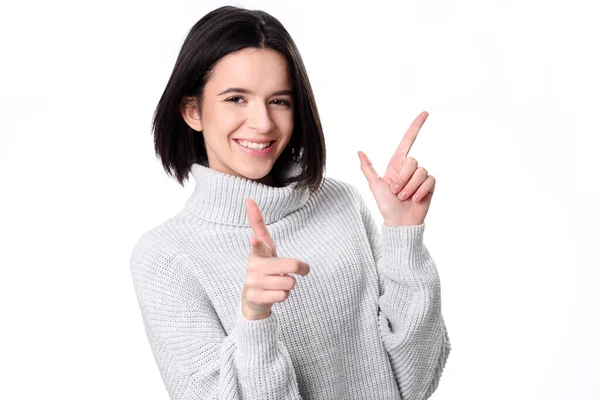 Close Retrato Uma Menina Bonita Sorrindo Tirar Foto Uma Câmera — Fotografia de Stock