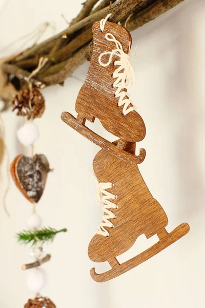 Wooden Christmas Toy Handmade Skates — Stock Photo, Image