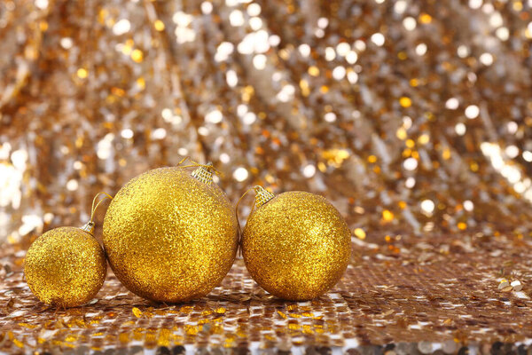 Golden shiny christmas balls. Happy new year decoration. Merry christmas decoration