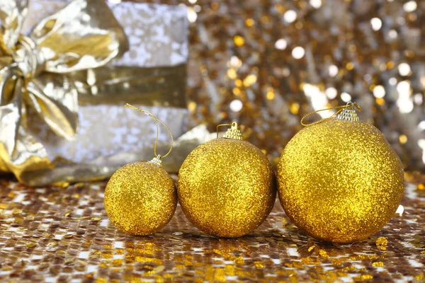 Golden Shiny Christmas Balls Happy New Year Decoration Merry Christmas — Stock Photo, Image