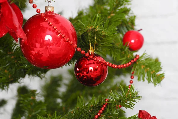 Christmas Background Baubles Branch Spruce Tree — Stock Photo, Image