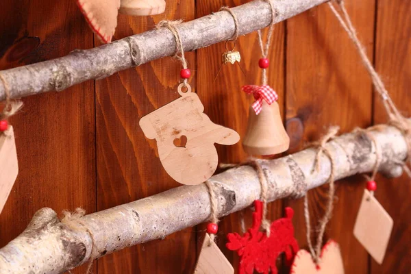 Рождественская Коллекция Украшений Деревянном Фоне — стоковое фото