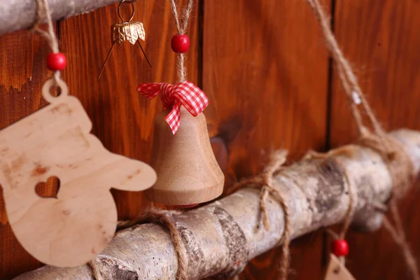 Christmas Composition Garland Made Red Balls Fir Tree Branches Christmas — Stock Photo, Image