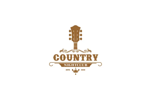 Country Guitar Music Western Vintage Retro Saloon Bar Cowboy Logo — Stock vektor