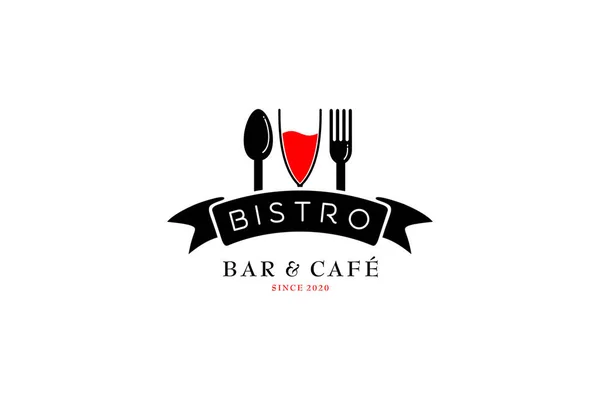 Skleněná Lžíce Vidlička Restaurace Retro Bar Bistro Logem Ribbon Design — Stockový vektor