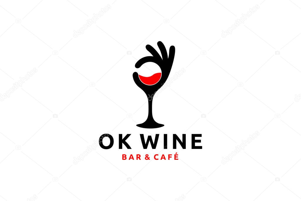 Ok hands with Red Wine, Sommelier. Vector Illustration Isolated on White