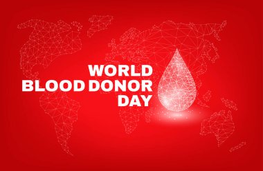 14 Haziran için dünya kan bağışçıları günü konsepti. Kırmızı arka planda parlayan düşük polyester beyaz kan damlası.