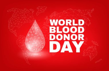 14 Haziran için dünya kan bağışçıları günü konsepti. Kırmızı arka planda parlayan düşük polyester beyaz kan damlası.