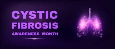 Lungs. Cystic Fibrosis awareness month concept. Banner template with glowing low poly. Modern abstract dark background. Vector illustration. clipart