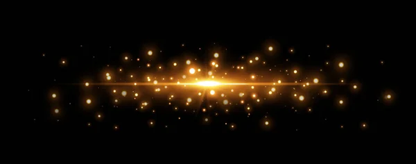 Puntos Dorados Brillantes Destellos Partículas Estrellas Sobre Fondo Negro — Vector de stock