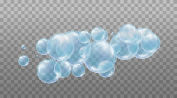 Burbujas realistas de jabón azul. — Vector de stock