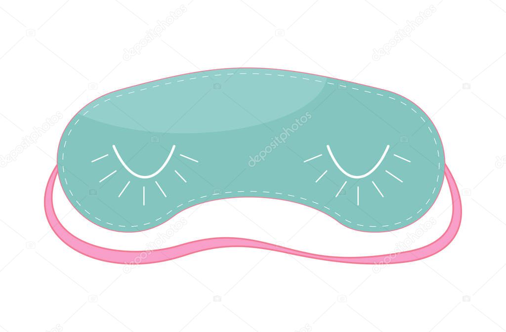 Sleep mask in flat style. Sleeping eye protection wear accessory, for relax in traveling.