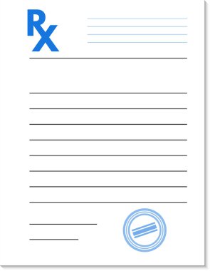 Boş RX reçete formu. Beyaz arka planda izole edilmiş. Vektör illüstrasyonu.