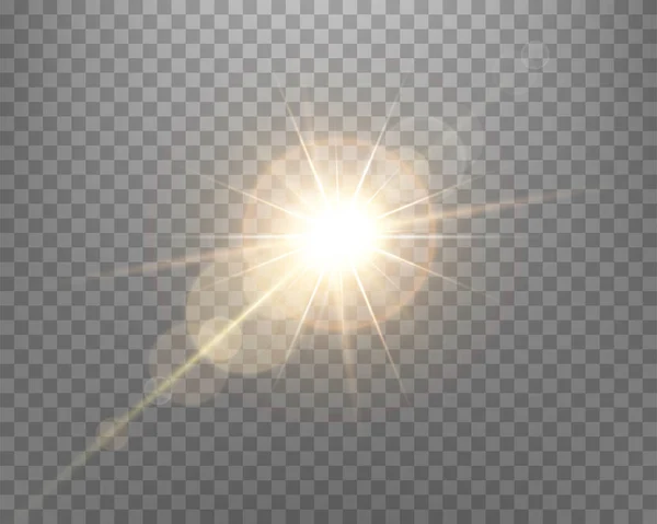 Lente de luz solar, destello de sol con rayos. — Vector de stock