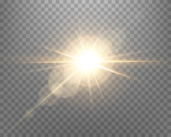 Lente de luz solar, destello de sol con rayos. — Vector de stock