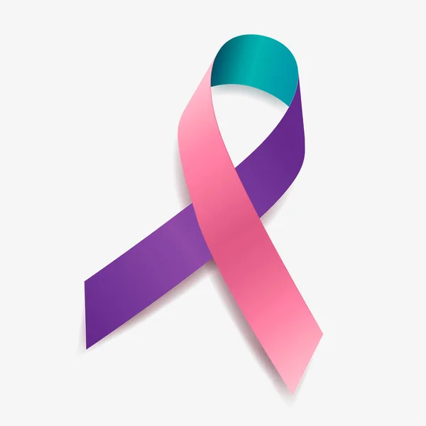 Purple, teal and pink ribbon awareness Thyroid cancer. Isolated on white background. Vector illustration. - Stok Vektor