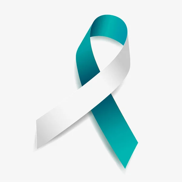 Teal and white ribbon awareness Cervical Cancer. Isolated on white background. Vector illustration. — vektorikuva