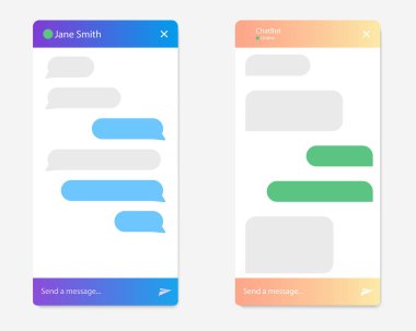 Diyalog destekli arayüz, çevrimiçi sohbet odaları, pazarlama sitesine ve mobil uygulamalara girdiğinizde açılır pencereler. Sohbet robotu formu. Vektör illüstrasyonu.