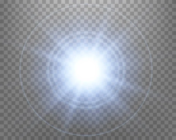 ブルーの太陽光レンズフレア 光線とスポットライト付きのサンフラッシュ 透明な背景に爆発爆発を起こす — ストックベクタ