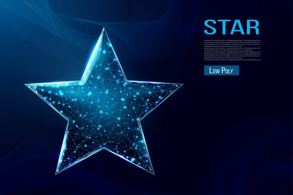 Wireframe star, low poly style. Success, win symbol concept. Abstract modern 3d vector illustration on dark blue background. — Stock Vector