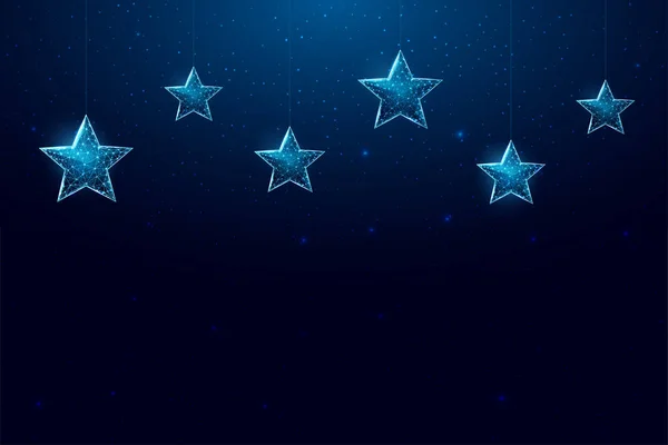 Estrelas Wireframe, estilo poli baixo. Banner para o conceito de Natal ou Ano Novo com um lugar para uma inscrição. Abstract moderna ilustração vetorial 3d sobre fundo azul. —  Vetores de Stock