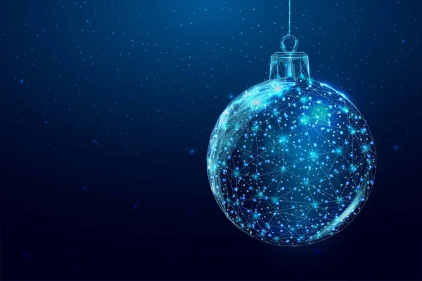 Tel çerçeve Noel topu, düşük polimerli. Noel ya da Yeni Yıl konsepti için afiş ve yazı için bir yer. Mavi arkaplanda soyut 3d vektör çizimi.