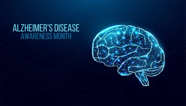 Alzheimer hastalığı farkındalık ayı konsepti. Mor kurdeleli ve yazılı pankart şablonu. Vektör illüstrasyonu.