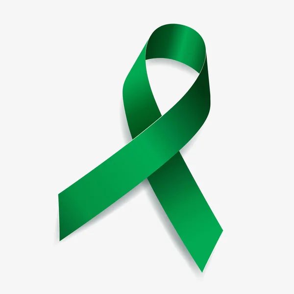 Emerald Green Ribbon Awareness Leverkanker Leverziekte Geestelijke Gezondheid Geïsoleerd Witte — Stockvector