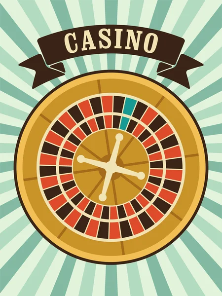 Casino vintage style poster with roulette. Retro vector illustration. — Stock Vector