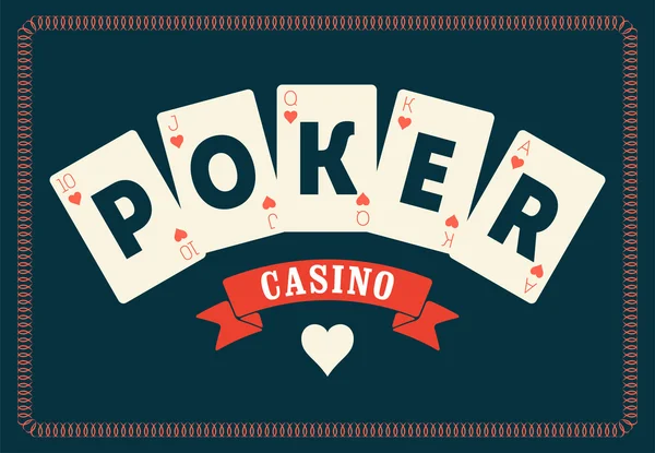 Casino vintage style poster. A royal flush playing cards poker. Retro vector illustration. — Stock Vector