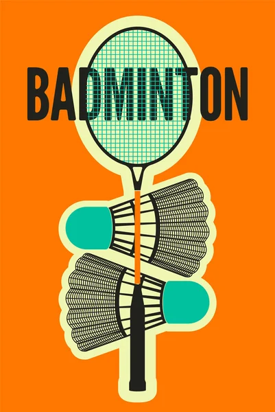 Badminton typographic vintage style poster. Retro vector illustration with racket and shuttlecocks. — Stock Vector