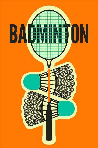 Badminton tipografik vintage tarzı poster. Retro vektör çizim raket ve shuttlecocks ile.
