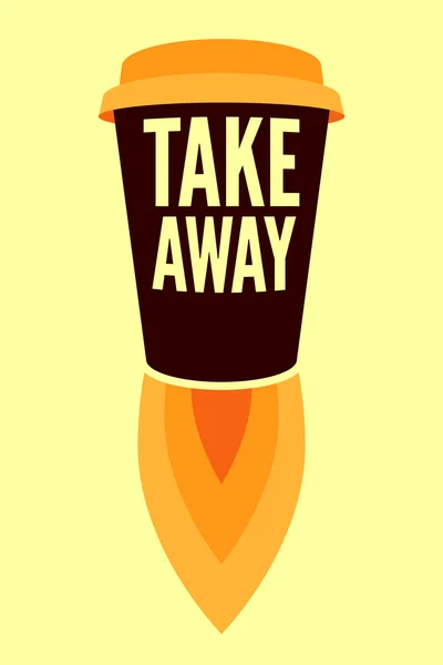 Coffee Take Away póster tipográfico. Cohete de copa. Ilustración de vectores retro . — Archivo Imágenes Vectoriales