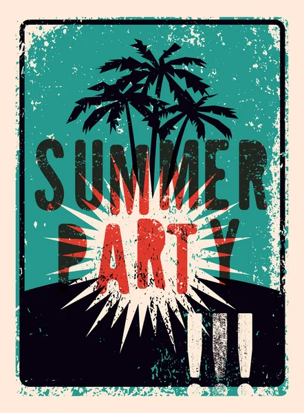 Design de cartaz retro de grunge de festa de verão tipográfico. Ilustração vetorial . — Vetor de Stock