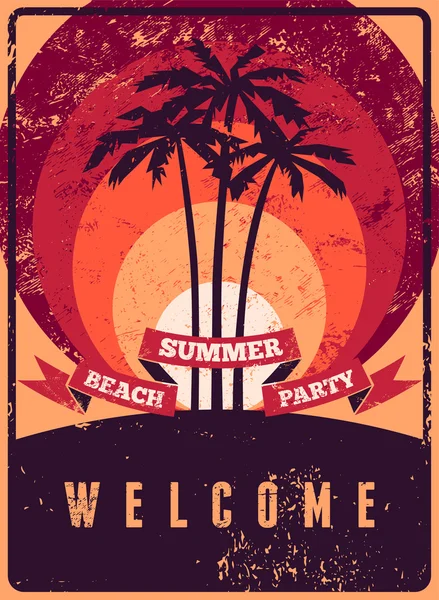 Друкарські влітку пляж партії гранж дизайн ретро плаката. Векторні ілюстрації. — стоковий вектор