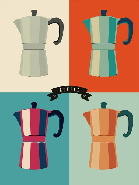 Affiche de style pop-art vintage avec cafetières classiques à moka. Illustration vectorielle rétro . — Image vectorielle