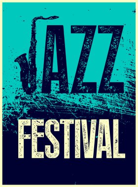 Caz Festivali afiş. Retro tipografik grunge vektör çizim.