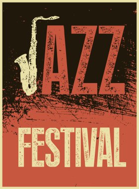 Caz Festivali afiş. Retro tipografik grunge vektör çizim.