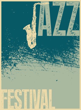 Caz Festivali afiş. Retro tipografik grunge vektör çizim.